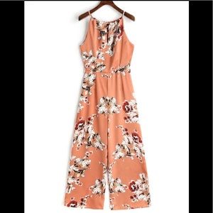 Cut out back floral wide leg jumpsuit